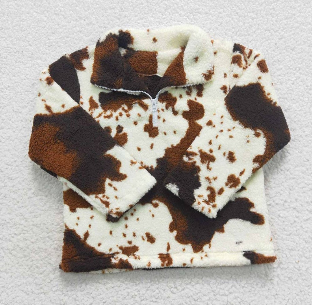 Youth and Toddler Cow Print Sherpa Pullover