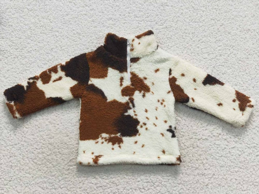 Youth and Toddler Cow Print Sherpa Pullover