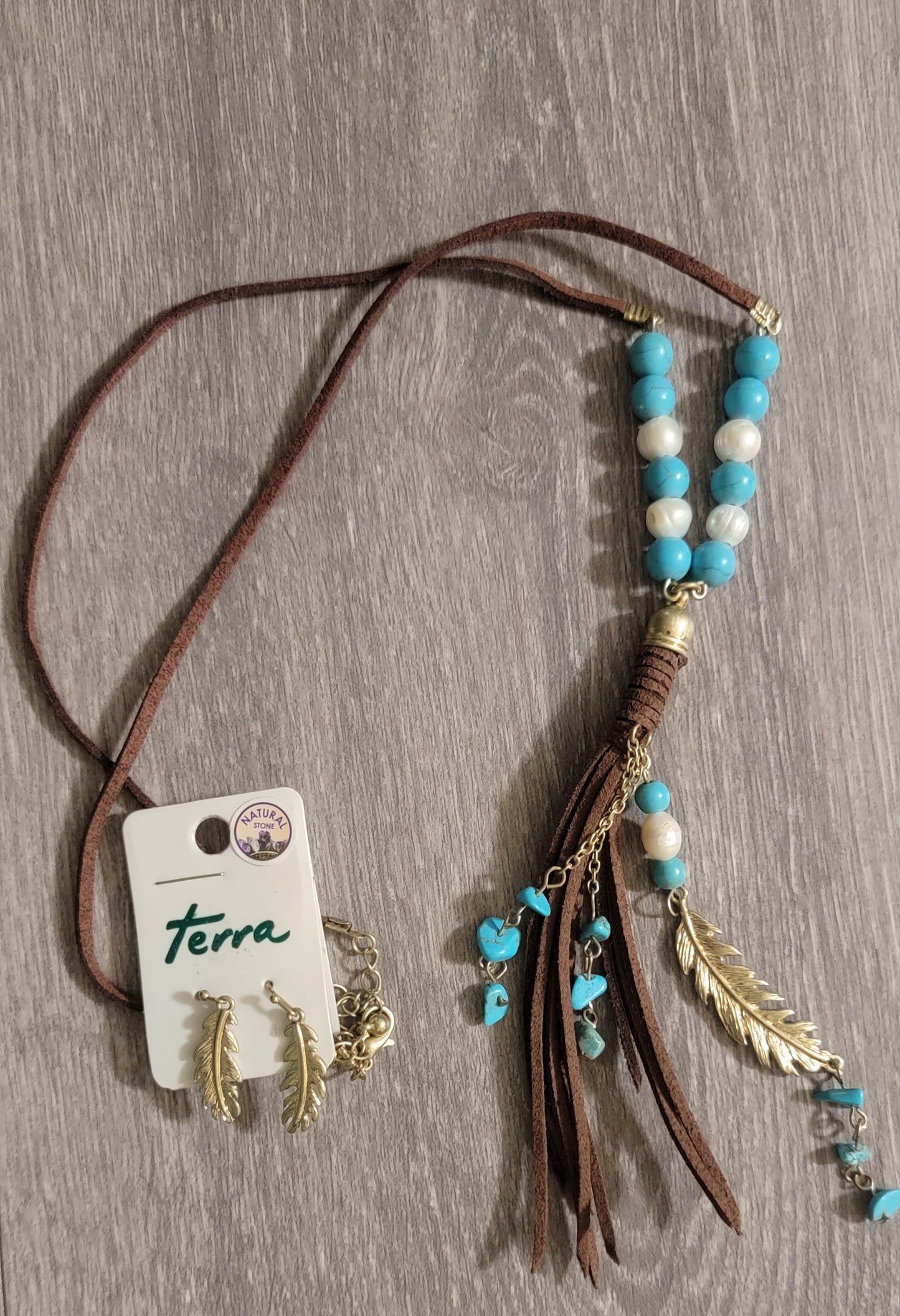 Feather Tassle Necklace with Earrings