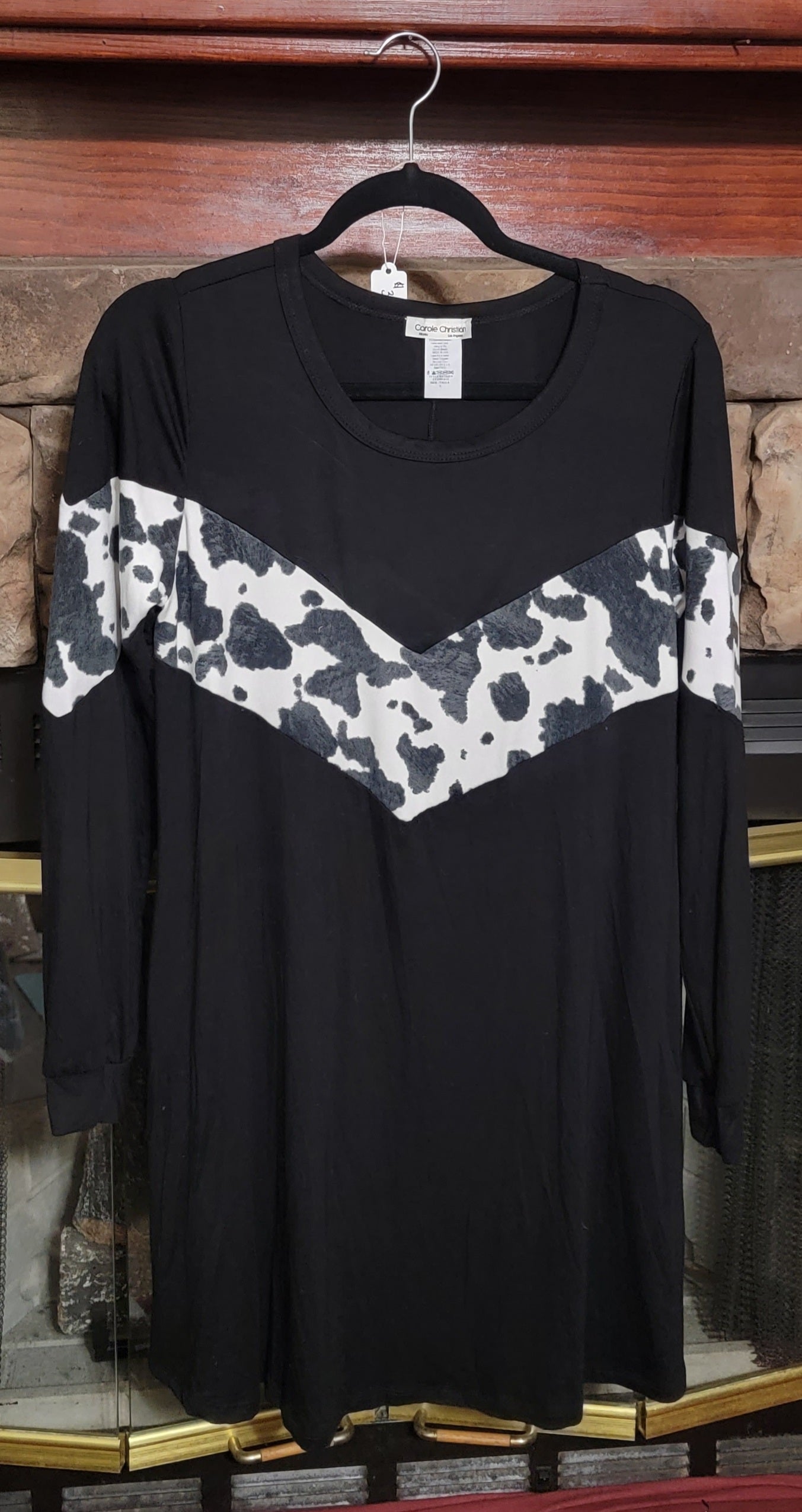 Cow print accent dress with pockets