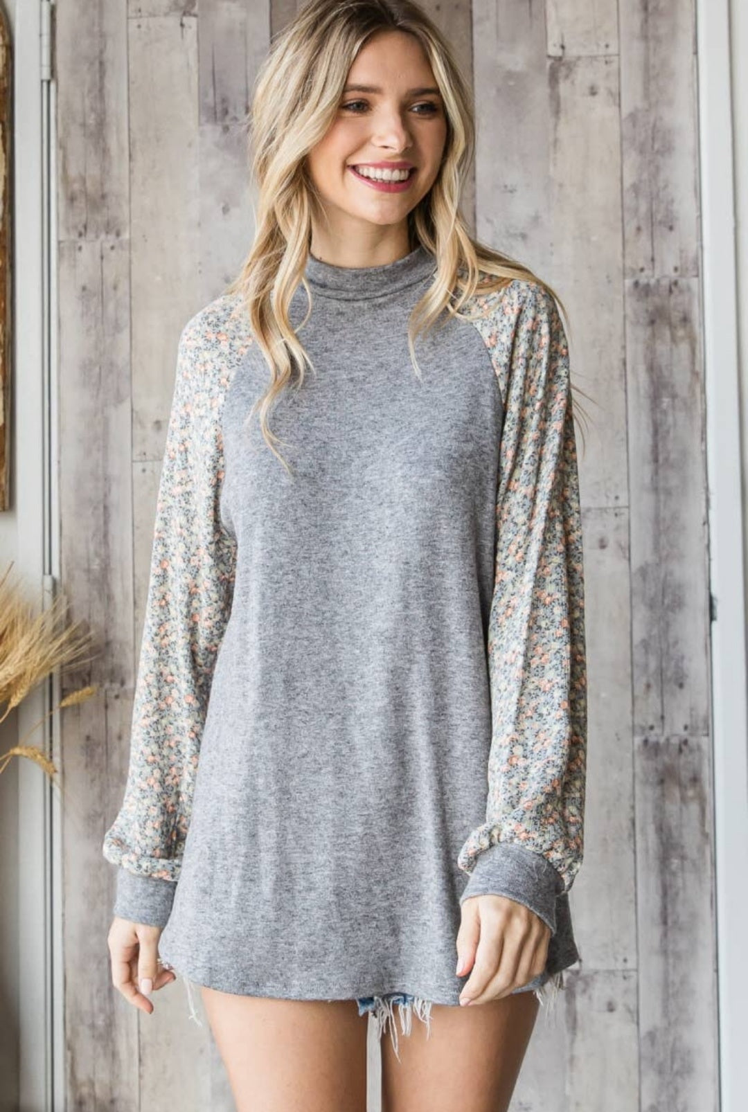 Soft knit contrast sleeve top