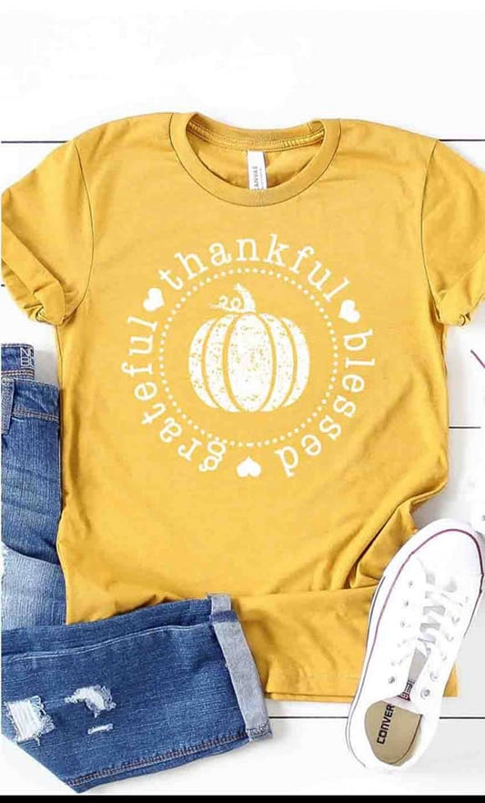 Grateful Thankful Blessed Pumpkin Tee