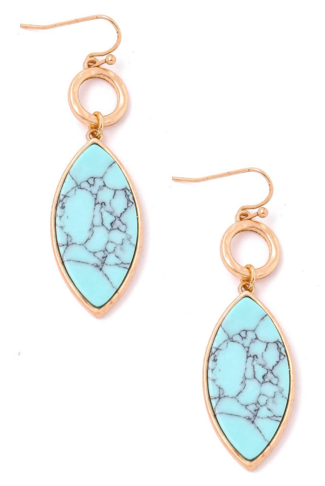 Semi Precious Oval Stone Drop Earrings